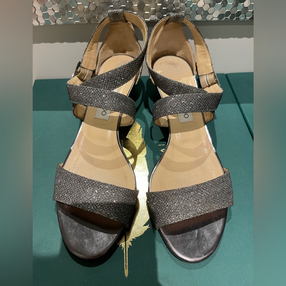 Jimmy choo silver metallic wedge sandles in size 40